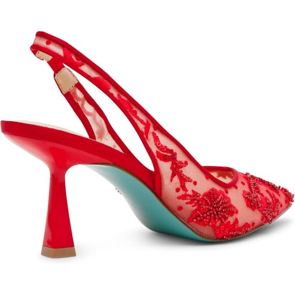 Betsey Johnson Womens Red Textile Closed Pointed Toe Slingback Nikki Pump - Picture 7 of 7